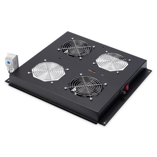 DIGITUS DN-19-FAN-2-B-N - Dachlüftereinheit für Unique Netzwerk & Dynamic 2 Lüfter, Thermostat, Schalter, Schwarz(RAL 9005)