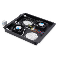 DIGITUS DN-19-FAN-2-B-N - Dachlüftereinheit für Unique Netzwerk & Dynamic 2 Lüfter, Thermostat, Schalter, Schwarz(RAL 9005)