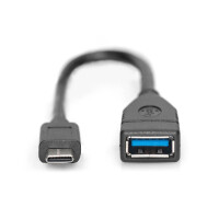 DIGITUS AK-300315-001-S - USB Typ-C Adapterkabel, OTG, Type-C - A St/Bu, 0,15m, 3A, 5GB, 3.0 Version, sw