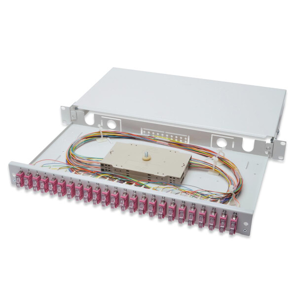 DIGITUS DN-96322-4 - LWL Spleißbox, 1HE, bestückt, 24x SC DX, OM4 inkl. Spleißkass., gefärbte Pigtails, Kupplungen