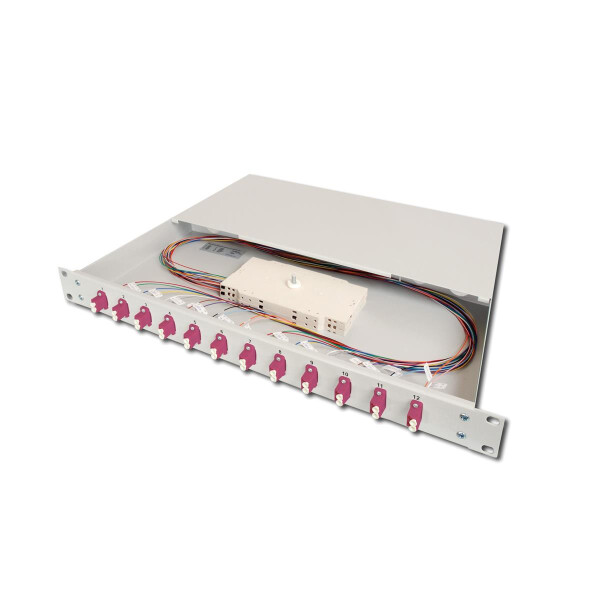 DIGITUS DN-96331-4 - LWL Spleißbox, 1HE, bestückt, 12x LC DX, OM4 inkl. Spleißkass., gefärbte Pigtails, Kupplungen