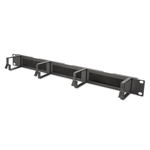 DIGITUS DN-97663 - 1HE Kabelrangierpanel mit Bürstenleisten 4x Alu Kabelführungsb. 44x60 mm, schwarz RAL 9005