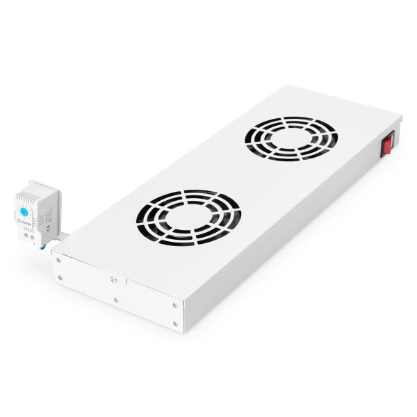 DIGITUS DN-19-FAN-2-HO - Lüftereinheit für 483 mm (19")-Montage 2 Lüfter, Thermostat, Schalter, grau (RAL 7035)