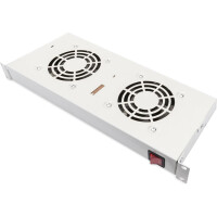 DIGITUS DN-19-FAN-2-HO - Lüftereinheit für 483 mm (19")-Montage 2 Lüfter, Thermostat, Schalter, grau (RAL 7035)