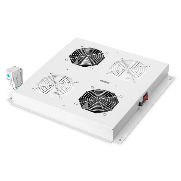 DIGITUS DN-19-FAN-2-N - Dachlüftereinheit für Unique Netzwerk & Dynamic 2 Lüfter, Thermostat, Schalter, grau (RAL 7035)