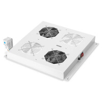 DIGITUS DN-19-FAN-2-N - Dachlüftereinheit für Unique Netzwerk & Dynamic 2 Lüfter, Thermostat, Schalter, grau (RAL 7035)