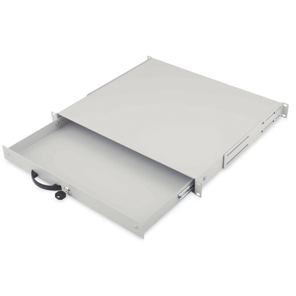 DIGITUS DN-19-KEY-1U - 1HE abschl. Dokumentenablage mit Griff 44x481x400mm, Farbe grau (RAL 7035)
