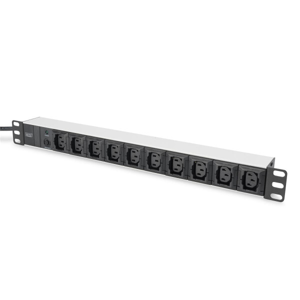 DIGITUS DN-95404 - 1HE Aluminium PDU, Rack Mount, Überlastschutz 230 Vac, 10 A, Eingang: IEC60320 C14, Ausgang: 10 x IEC60320 C13