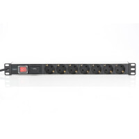 DIGITUS DN-95407 - 1HE Aluminium Steckdosenleiste, Rack Mount, 16A Plug, 250VAC 50/60Hz, 7-fach, mit Schalter