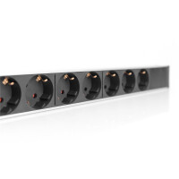 DIGITUS DN-95412 - Aluminium Steckdosenleiste, Überspannungsschutz und Netzfilter 230 Vac, 16A, Eingang: Schuko CEE7/7, Ausgang: 7x Schuko CEE7/3