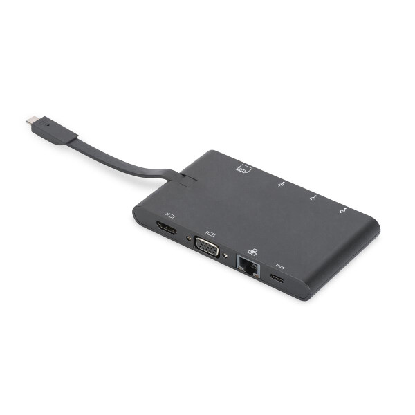DIGITUS DA-70865 - Universal Travel Docking Station, USB-C, 9-Port 2x Video, 2x USB-C, 2x USB3.0, RJ45,2x Kartenleser