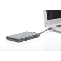 DIGITUS DA-70865 - Universal Travel Docking Station, USB-C, 9-Port 2x Video, 2x USB-C, 2x USB3.0, RJ45,2x Kartenleser