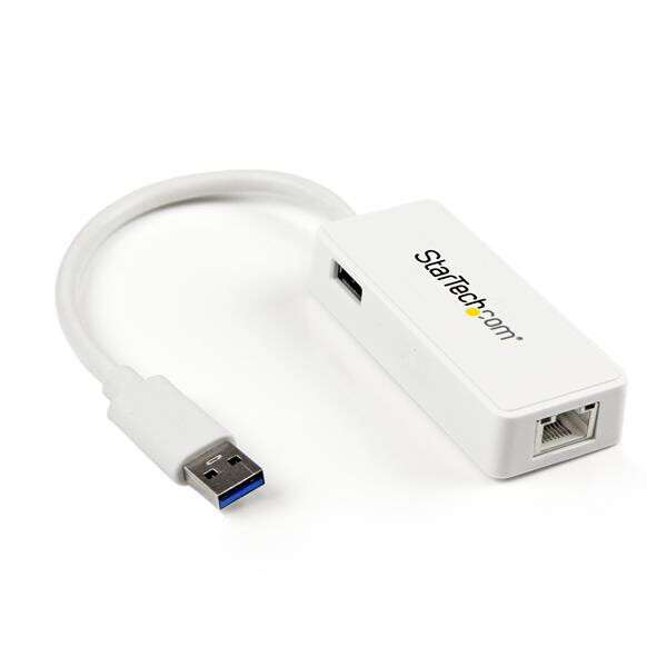 StarTech.com USB 3.0 Gigabit Ethernet Lan Adapter mit USB Port - Weiß - Verkabelt - RJ-45 - USB - 5000 Mbit/s - Weiß