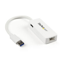 StarTech.com USB 3.0 Gigabit Ethernet Lan Adapter mit USB Port - Wei&szlig; - Verkabelt - RJ-45 - USB - 5000 Mbit/s - Wei&szlig;