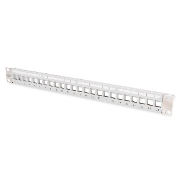 DIGITUS DN-91410-LF - Modular Patch Panel, geschirmt, 24-port Blank, 1HE, Rack Mount, transp. Beschr.feld, grau