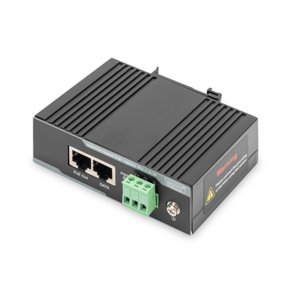 DIGITUS DN-651112 - Industrieller Gigabit PoE+ Injektor 802.3 af/at 60W Ausgangsleistung, Hutschiene und Wandmontage,