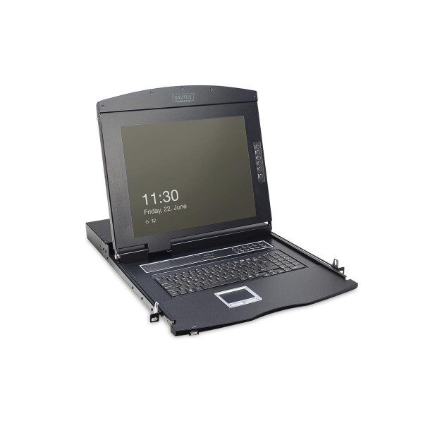 DIGITUS DS-72210-2GE - Modulare Konsole mit 17" TFT (43,2cm), 8-Port KVM & Touchpad, DE Tastatur, RAL 9005 sw