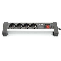 DIGITUS DA-70614 - 4-fach Office Steckdosenleiste mit 2x USB Ein/Aus Schalter, Alu-Gehäuse, USB: 5V/2A, sw/si