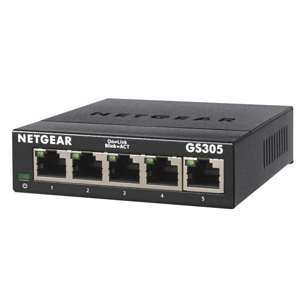 Netgear GS305 Switch 5 Port Gigabit Ethernet LAN Switch (Plug-and-Play Netzwerk Switch - LAN Verteiler - Hub energieffizient - lüfterlos - robustes Metallgehäuse) - Unmanaged - L2 - Gigabit Ethernet (10/100/1000) - Wandmontage