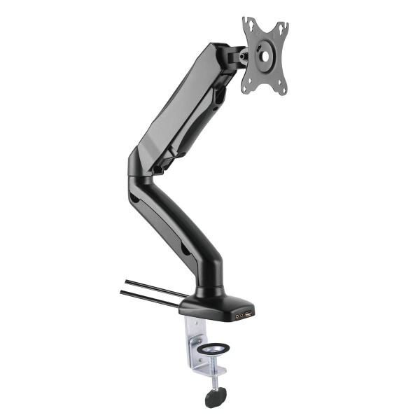 Techly Schreibtischhalterung mit Gasdruckfeder für 1 TV 13"-27", mit USB und Audio