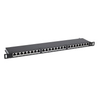 Intellinet 24-Port Cat6a Patchpanel - geschirmt - FTP - 19" - 0,5 HE - Klemmleisten mit 90 Grad abgewinkelten Kabeleinführungen - schwarz - IEEE 802.3,IEEE 802.3ab,IEEE 802.3u - 10/100/1000Base-T(X) - 1000 Mbit/s - Gold - Cat6a - 23/24/25/26