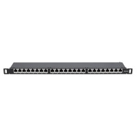 Intellinet 24-Port Cat6a Patchpanel - geschirmt - FTP - 19" - 0,5 HE - Klemmleisten mit 90 Grad abgewinkelten Kabeleinführungen - schwarz - IEEE 802.3,IEEE 802.3ab,IEEE 802.3u - 10/100/1000Base-T(X) - 1000 Mbit/s - Gold - Cat6a - 23/24/25/26