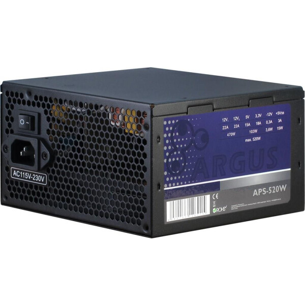 Inter-Tech Argus APS - 520 W - 115 - 230 V - 47 - 63 Hz - +12V1,+12V2,+3.3V,+5V,+5Vsb,-12V - Aktiv - 120 W