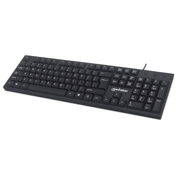 Manhattan USB-Tastatur - Kabelgebunden - 104 Tasten - integriertes USB-Kabel - LED-Anzeigen - schwarz - Standard - USB - Mechanischer Switch - QWERTY - Schwarz