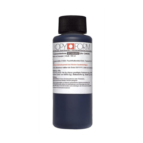 Lebensmittel Tinte 100 ml Flasche schwarz entwickelt für Canon-Drucker mit Tintentank oder zum Nachfüllen z.B.  Pixma G3501
