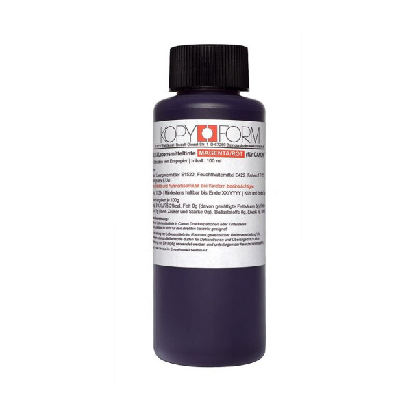 Lebensmittel Tinte 100 ml Flasche magenta entwickelt für Canon-Drucker mit Tintentank oder zum Nachfüllen z.B.  Pixma G3501