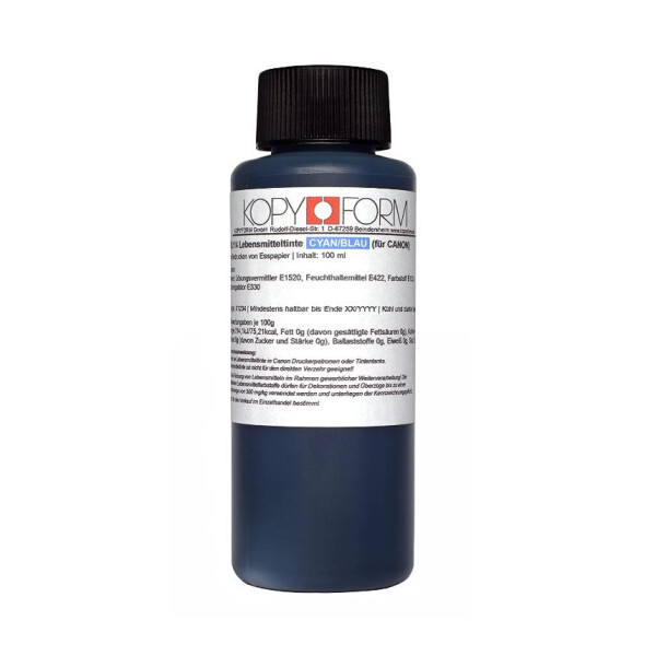 Lebensmittel Tinte 100 ml Flasche cyan entwickelt für Canon-Drucker mit Tintentank oder zum Nachfüllen z.B.  Pixma G3501