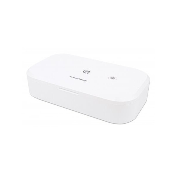 Manhattan UV-Desinfektionsbox mit kabellosem Induktionsladegerät für Smartphones - Sterilisator mit UV-Licht und 10 W Wireless Charger - für Handys - Masken - Kreditkarten und mehr - weiß - Weiß - 410 nm - UV-C - Kunststoff - CE FCC - USB