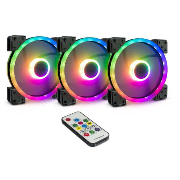 Inter-Tech Argus RGB-Fan Set RS-14 - Ventilator - 14 cm - 1200 RPM - 22 dB - 64,73 m³/h - Schwarz