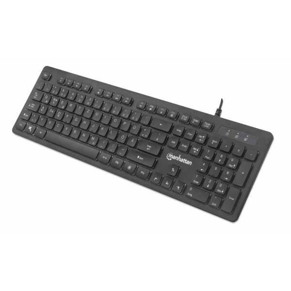Manhattan Ultraflache USB-Gaming-Tastatur mit LEDs - 12 Multimedia-Funktionstasten - farbige LED-Hintergrundbeleuchtung - schwarz - Standard - USB - RGB-LED - Schwarz