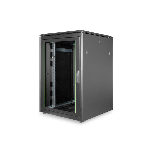 "19" Schrank 22HE Glastür T 800 H1164 x B800 xT800 mm RaL9005"