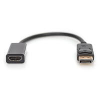 DIGITUS AK-340400-001-S - DisplayPort Adapterkabel, DP - HDMI Typ A St/Bu, 0.15m,m/Verriegelung, DP 1.1a komp., CE, sw