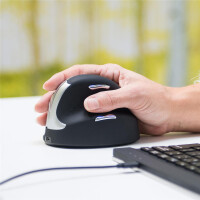 R-Go HE Mouse - Ergonomische Maus - Mittel (Handl&auml;nge 165-185mm) - rechtsh&auml;ndig - drahtlose - rechts - Optisch - RF Wireless - 1600 DPI - Schwarz - Silber