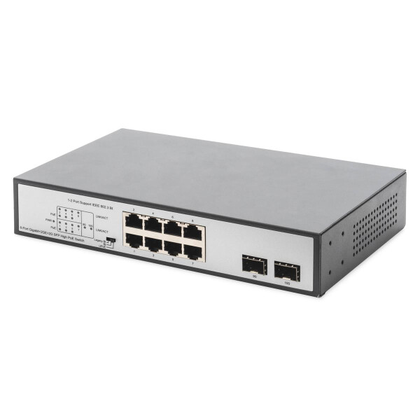 DIGITUS DN-95140 - 8-Port Gigabit Switch 8xRJ45 (6xPoE)+ 2G SFP 180W Support 802.3 af/at/bt standard