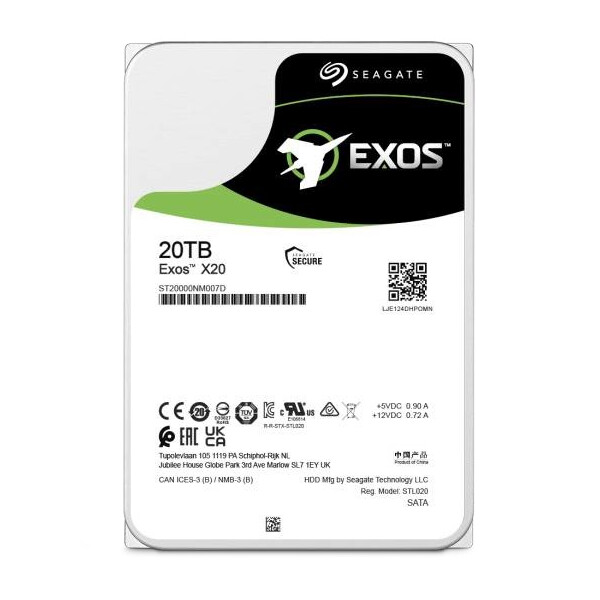 Seagate EXOS X20 20TB SATA 3.5IN 7200RPM 6GB/S 512E/4KN - Serial ATA - 20.000 GB