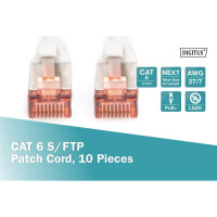 DK-1644-005-10 - CAT 6 S-FTP Patchkabel, Cu, LSZH AWG 27/7,  0,5 m, 10 Stück,  Grau