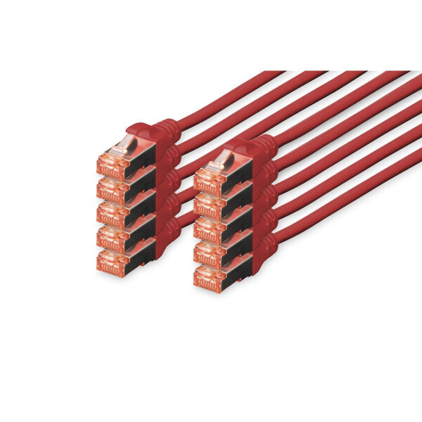 DK-1644-005-R-10 - CAT 6 S-FTP Patchkabel, Cu, LSZH AWG 27/7,  0,5 m, 10 Stück,  Rot