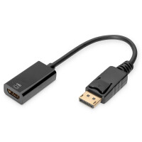 DIGITUS AK-340415-002-S - DisplayPort Adapterkabel, DP - HDMI Typ A St/Bu, 0.2m, w/lock, HDMI 2.0, akt., CE, gold, sw