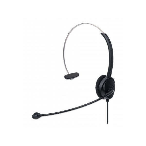 Manhattan Mono USB-Headset - Ohraufliegendes Design (On-Ear) - Ohrmuschel einseitig - kabelgebunden - USB-A-Stecker - integrierte Lautstärkeregelung - verstellbares Mikrofon - schwarz - Kopfhörer - Kopfband - Büro/Callcenter - Schwarz - Monophon - Knopf