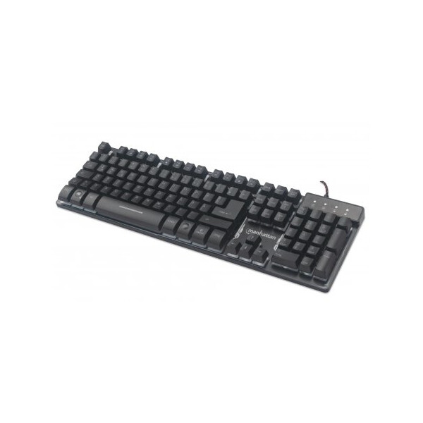 Manhattan USB-Gaming-Tastatur mit LEDs und Metallunterseite, 12 Funktionstasten, Metallunt