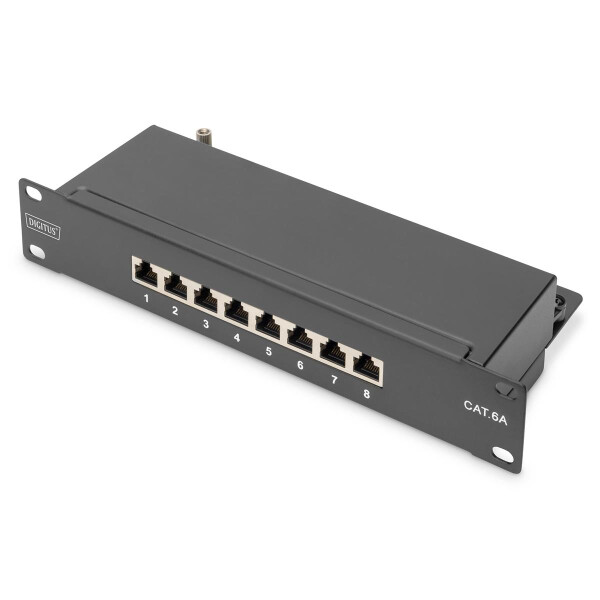 DIGITUS DN-91608S-EA - CAT 6A Patch Panel, geschirmt,8-Port 1HE, 10", Rack Mount,schwarz RAL 9005