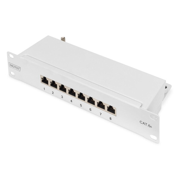 DIGITUS DN-91608S-EA-G - CAT 6A Patch Panel, geschirmt, 8-Port 1HE, 10", Rack Mount,grau RAL 7035