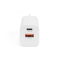 DIGITUS DA-10062 - USB Ladegerät 1x USB-A / 1x USB-C 30W Dual Port, 1x 2,4A, 1x 3A, QC3.0
