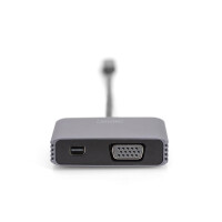 DIGITUS DA-70825 - USB-C - mini DP + VGA Adapter, 20 cm 4K/30Hz, Silber, Aluminium Gehäuse