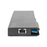 DIGITUS DA-70894 - Universal Docking Station, USB 3.0, 7-Port, Travel 2x Video, 2x USB 3.0, RJ45, 2x Kartenleser