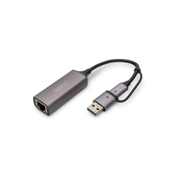 DIGITUS USB Type-C Gigabit Ethernet Adapter 2.5G, USB-C + USB A (USB3.1/3.0)